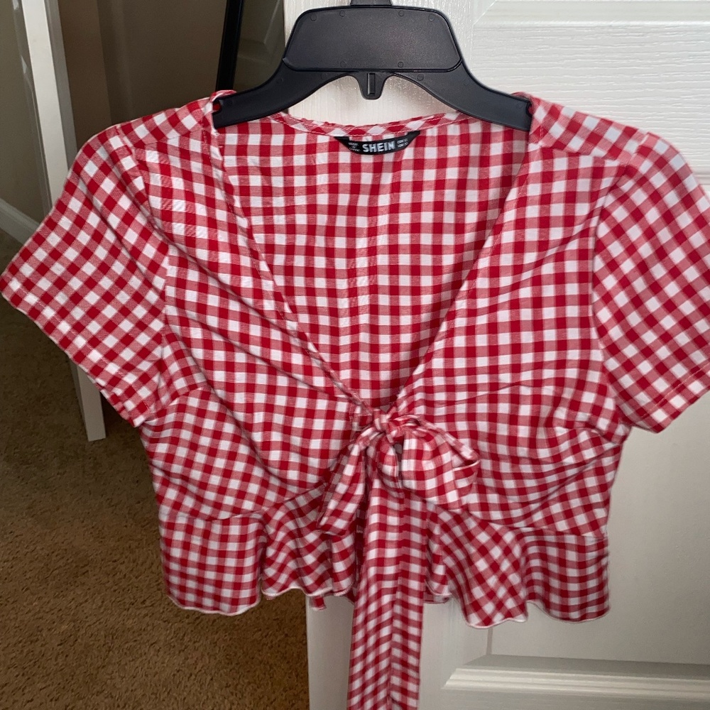 Shein plaid tie top